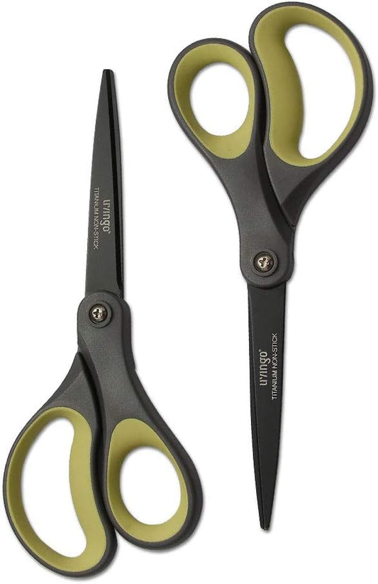 LIVINGO 8" Titanium Non Stick Scissors 2 Pack Paper Cutting Shears | Sharp Stainless Steel Blade, Smooth Comfort Grip, Tape Paper Cardboard Cutting, Office School Supplies, Green Yellow