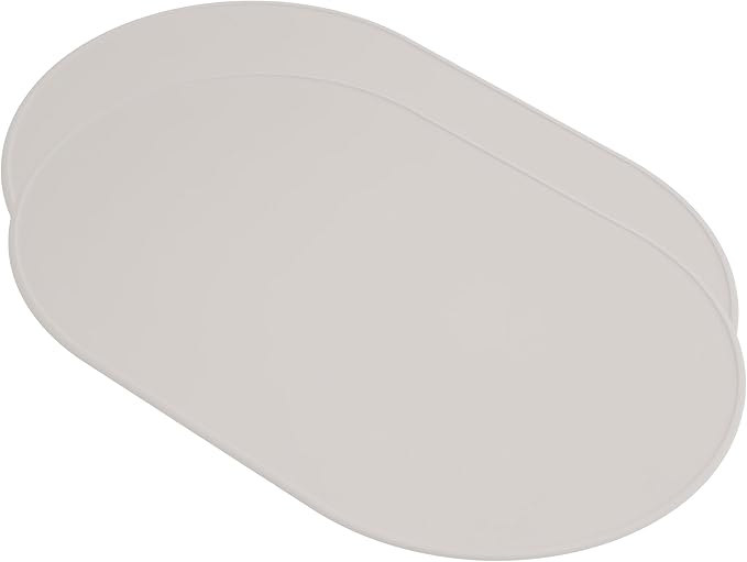 LINE+ARC Oval Silicone Degrē Placemats, Chalk (20.5"x13", Set of 2) | Modern dining table mats with 3mm raised spill rim, waterproof, heat-safe, stain-resistant, non-slip design, white