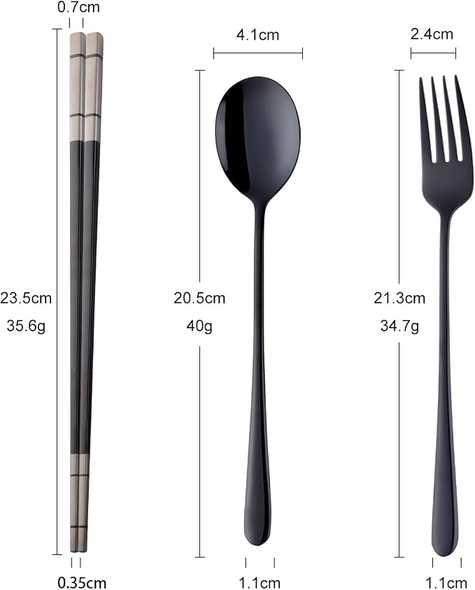 Buyer Star Stainless Steel Korean Chopsticks Spoons and Fork Set, 2 Pack Reusable Forks and Spoons Silverware Korean Utensil Set, Portable Utensils Dinnerware for Home (Black)