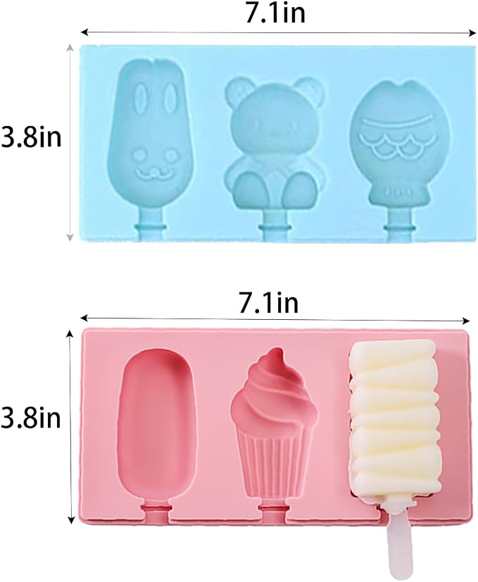 two-piece Cartoon Popsicle Molds, Food Grade BPA-Free Silicone Ice Cream Maker Kit with Lids & Sticks, Easy Release for Homemade Yogurt, Chocolate, Cake DIY (Animal Shapes)