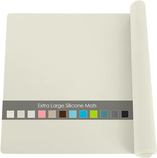 Extra Large Silicone Placemat, Food-Grade Flexible Silicone Mat Kids Non-Slip Dinner Placemat Waterproof Heat Insulation Countertop Protector Silicone Pastry Rolling Dough Mats 31.5x16.93'''Beige
