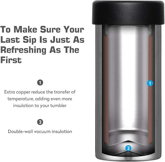 12 oz. Slim Can Cooler Insulated (Gray) | Stainless Steel 12oz. Skinny Drink Holder for Soda, Hard Seltzer, Beer and Energy Drinks