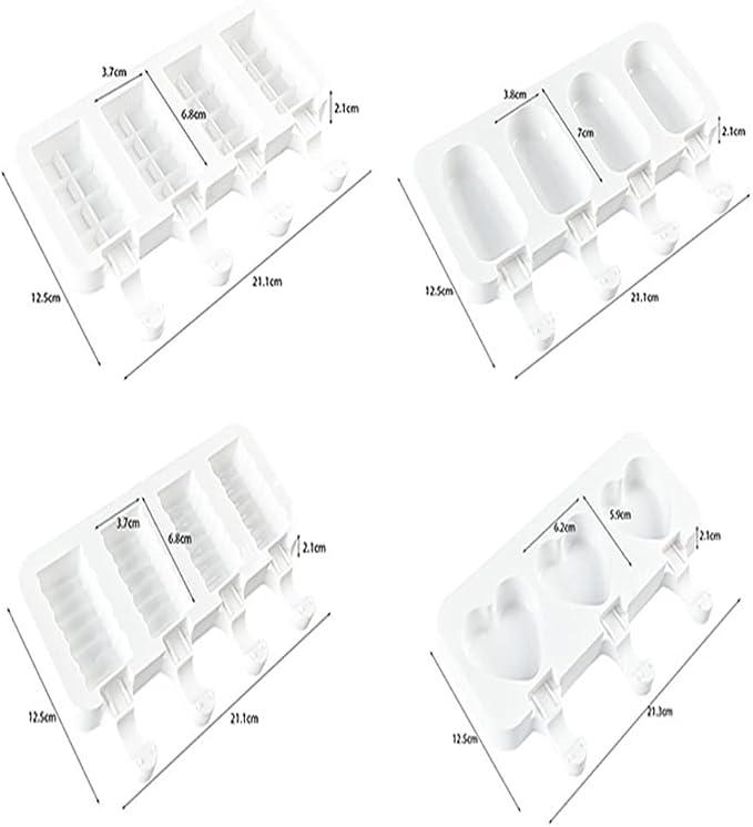 ELANE 4 Pcs Ice Popsicle Molds, Silicone, Cylinder Shaped, White, Ice Pop Molds with 25 Colored Popsicle Sticks
