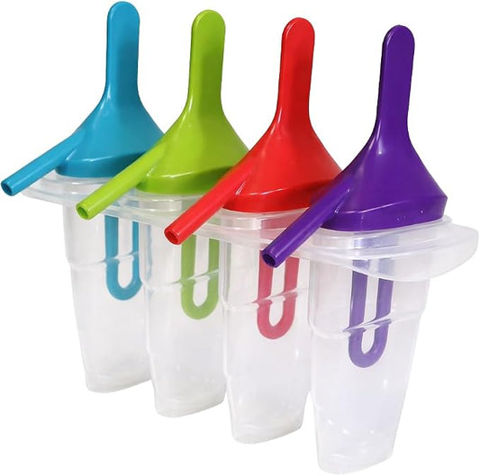 Popsicle Molds Ice Pop Maker with Straw – 4 Large BPA Free Popsicle Mold Set, Reusable Freezer Pop Maker for Juice Yogurt Fruit