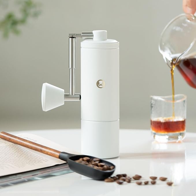 TIMEMORE C5 Pro Manual Coffee Grinder with S2C-042 Conical Burr, 0.031mm Precision Adjustment, Expanded Bean Container, All-Metal Portable Hand Coffee Mill for Espresso/French Press/Pour Over - White