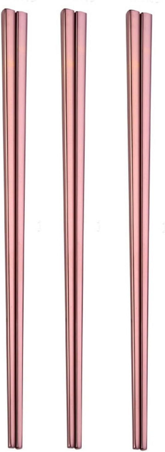 Stainless Steel Chopsticks,Reusable ,Dishwasher Safe , Easy to Use（3 PCS,Rose gold）