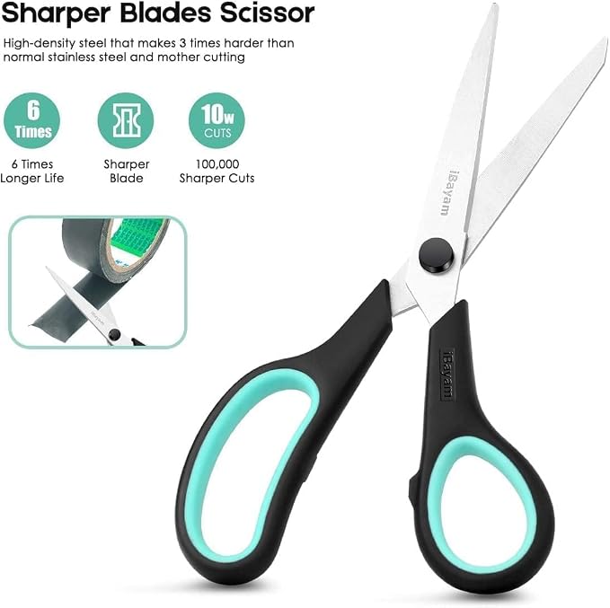 iBayam 8.5" All Purpose Sharp Black Scissors, Comfort-Grip Handles, 24-Pack | 2.5MM Thick Blade, School Student Teacher Classroom Must Have, Office Desk Home Sewing Fabric Supplies, Right & Left Handed
