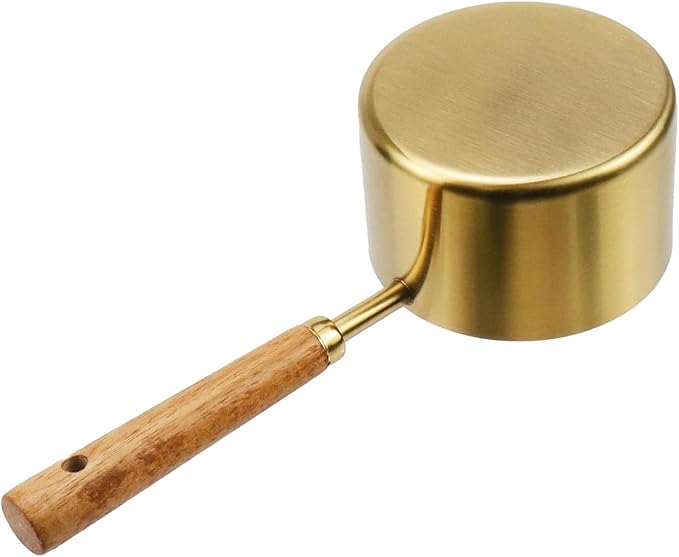1 Cup Stainless Steel Measuring Cup with Wooden Handle, 250ml | Gold Measuring Scoop, 250ml Measuring Spoon, For Baking, Cooking, Wet and Dry Ingredients