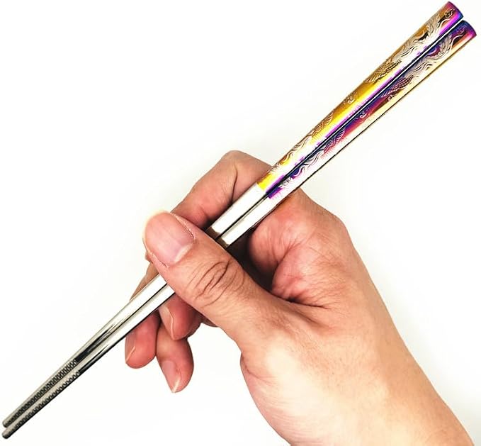 2Pairs Stainless Steel Chopsticks Reusable Dishwasher Safe Dragon Phoenix | Engraved chopsticks set