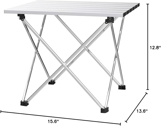 Grope Small Folding Camping Table, Aluminum Beach Table for Sand (Silver-S) | Portable & Easy to Carry, With Carry Bag for Camping, Prefect for Outdoor, Picnic, BBQ, Cooking, Festival, Beach, Home Use