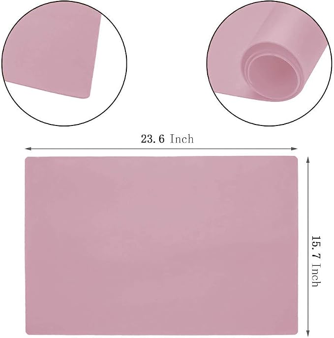 23.6'' by 15.7''Flexible Silicone Placemat Non Slip Waterproof Heat Resistant Dinner Table Mat (Light Pink-2 Pcs)