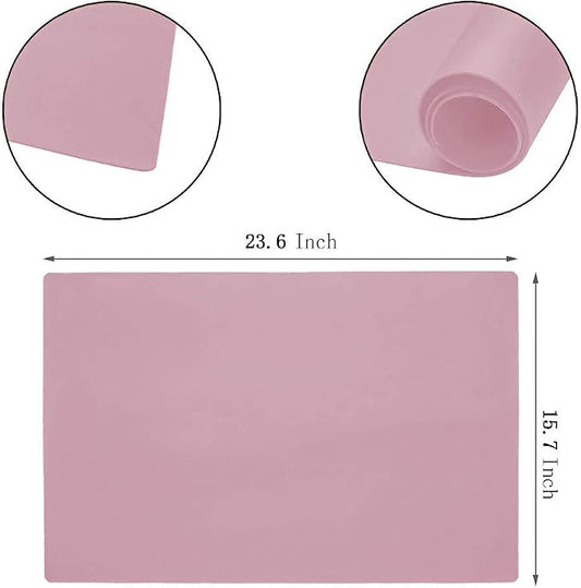 23.6'' by 15.7''Flexible Silicone Placemat Non Slip Waterproof Heat Resistant Dinner Table Mat (Light Pink-2 Pcs)
