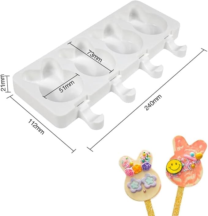 1 Pack Cute Rabbit Shape Popsicle Molds Silicone Ice Pop Molds 4 Cavities Popsicle Molds for Kids Adults Ice Cream Mold Cakesicles Mould DIY Popsicle Maker Homemade Popsicle Silicone Molds W