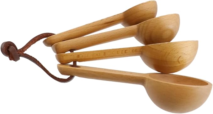 7.5ml, 10ml, 15ml, 20ml Wood Measuring Spoons and Scoops Set Wooden Tablespoon Scoop Retro Coffee Spoon for Dry Ingredients Ground Tea Spice (Wood Color, 1/2 Tbsp + 2/3 Tbsp + 1 Tbsp + 4 Tsp)