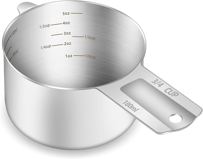 1PCS 3/4Cup (180ml, 6oz) Single Measuring Cup, Etched Inner Scale Stainless Steel Measure Scoop, Metric and US Measurement, Dishwasher Safe
