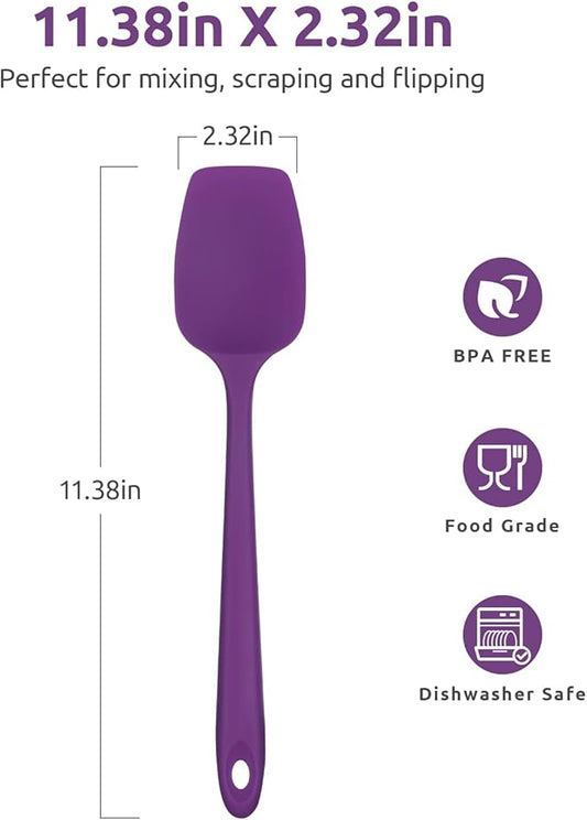 U-Taste Silicone Cooking Spoon Spatula: 480ºF Heat Resistant Food Grade 11.38" Flexible Rubber Kitchen Spoonula, Seamless Pastry Bowl Scraper for Mixing Stirring Scraping in Nonstick Cookware (Purple)