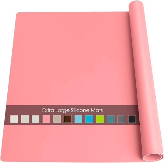Extra Large Silicone Mats for Kitchen Counter, 27.6'' x15.7'' Silicone Placemats for Kids, Nonstick Silicone Mat for Baking Crafts, Nonskid Heat Resistant Mat Pink Kids Placemats for Table, Pink