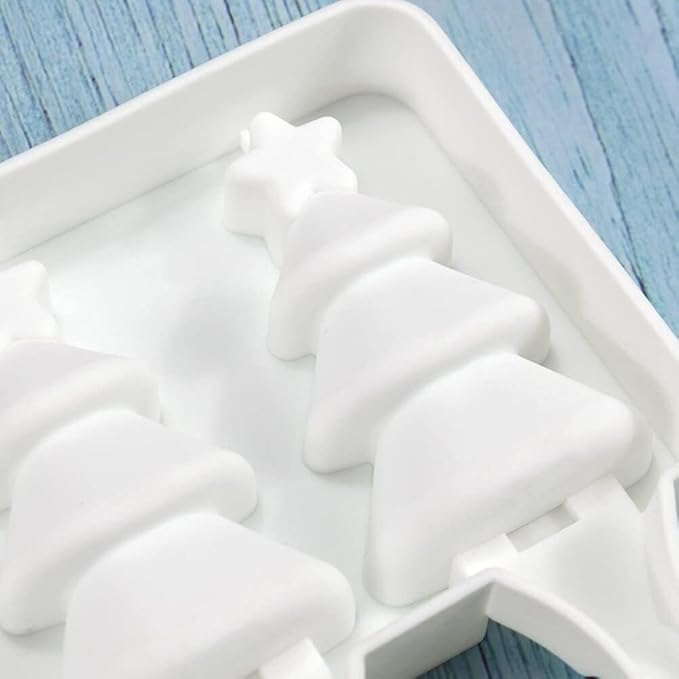 1 Pack Christmas Cute Xmas Tree Shape Popsicle Mold Silicone Ice Pop Molds 4 Cavities Popsicle Mold for Kids Adults Ice Cream Mold Cakesicles Mould DIY Popsicle Maker Homemade Popsicle Silicone Mold C