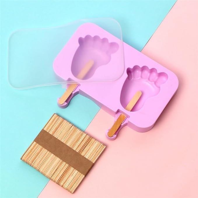 Cute Foot Popsicle Molds Silicone Footprint Ice Pop Molds Homemade Popsicle Silicone Mold with 100pcs Popsicle Sticks Reusable Easy Release Ice Pop Maker (Foot)