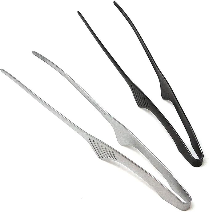 Todai 9.4-Inch Stainless Steel Non-Slip Yakiniku BBQ Tongs (Black)