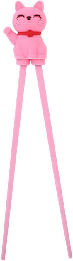 Happy Sales HSTC-LKCPNK, Training chopsticks for beginners right or left handed, Pink Cat