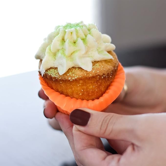 Cupcake Liners - Reusable Silicone Cupcake Baking Cups - Non-Stick Baking Muffins Mold - Use As Lunch Box Dividers - Set of 12 Kitchen Accessories - Great Gift Idea