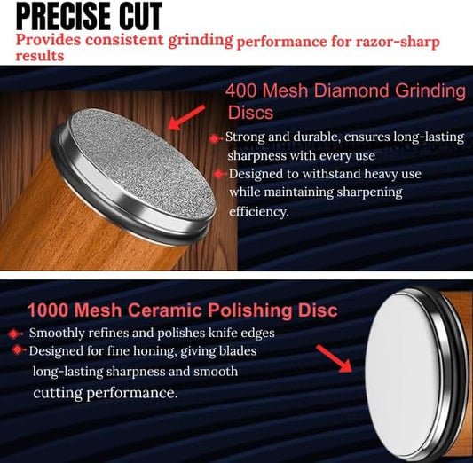 Diamond Rolling Knife Sharpener Kit - Manual Kitchen Knife Sharpener Set Multi-Angle Magnetic Holder(15° & 20°) Premium Magnetic Roller sharpener for Razor-Sharp Edges