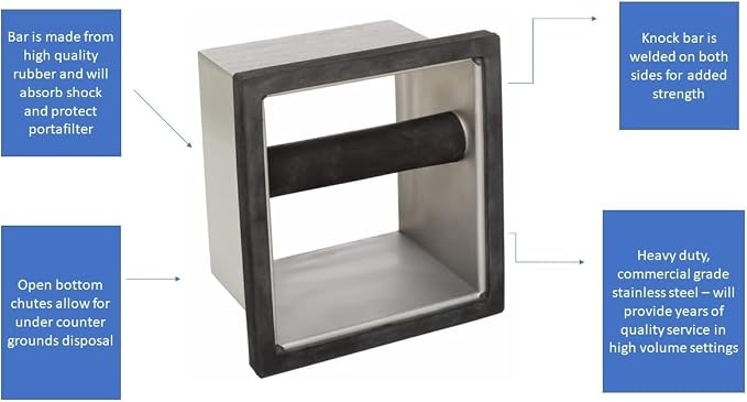 Rattleware Stainless Steel Open Bottom Knock Box Chute with Rubber Bar,6in | Open-bottom puck disposal