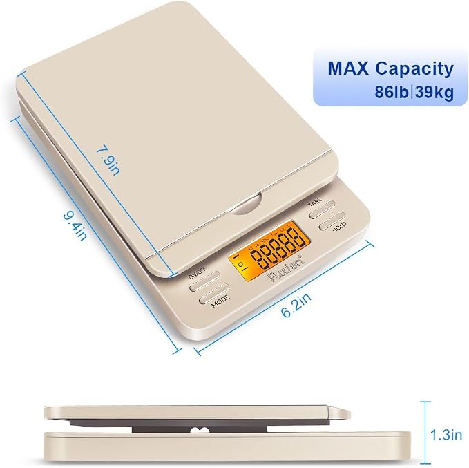 Fuzion Shipping Scale, 86 lb/0.1oz Digital Postal Scale for Packages | Hold & Tare, Package Scale, Mail Scale, Shipping Scale for Small Business, Parcel, LCD Display, Battery & AC Adapter Included