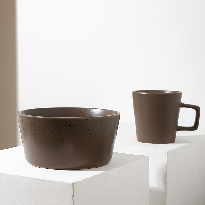 Stone Lain Coupe Dinnerware Set, Service For 4, Matte Brown