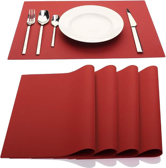 ME.FAN Silicone Placemats [17.7''x12.6''] Heat-Resistant Thicken Non-Slip Tablemats Non-Skid Table Mats Set of 4 (Wine Red)