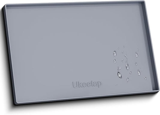 ukeetap 19" x 31" Extra Thick Silicone Mat Waterproof with Raised Edge, Under Sink Mat for Kitchen & Bathroom, Kitchen Cabinet Liner, Multi-Purpose for Storage & Protection, Gray