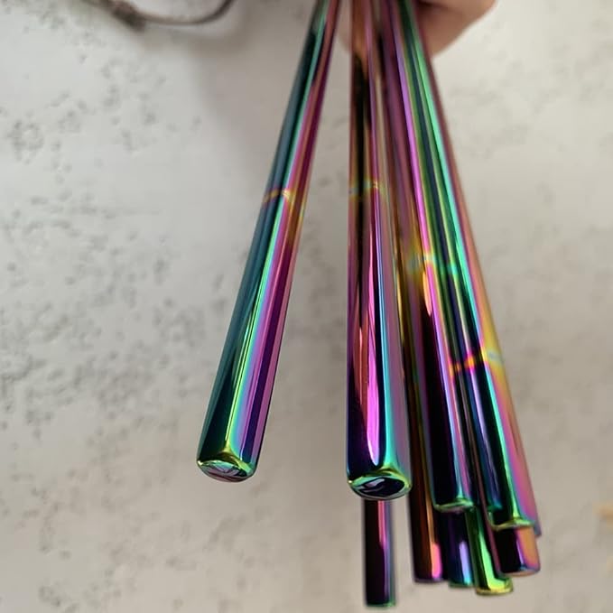 Koolemon 5pairs Polished Multicolor Rainbow 304 Stainless Steel Chopsticks Set,Metal Chopsticks Reusable, Dishwasher Safe, Traditional Chopstick,9.3inch,Chinese Japanese Chop stick