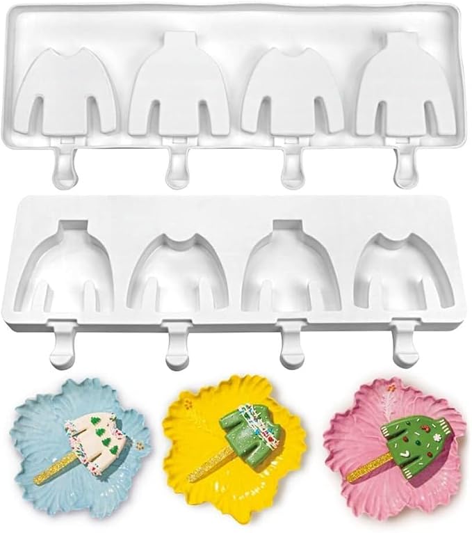 1 Pack Cute Sweater Shape Popsicle Molds Silicone Ice Pop Molds 4 Cavities Popsicle Molds for Kids Adults Ice Cream Mold Cakesicles Mould DIY Popsicle Maker Homemade Popsicle Silicone Molds Z