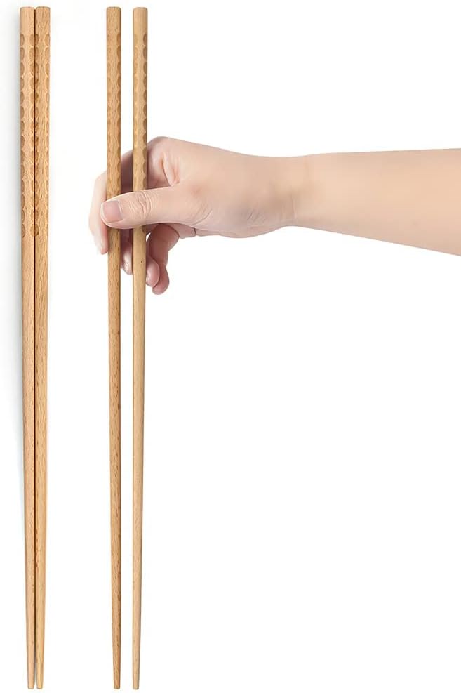 Extra Long Wooden Cooking Chopsticks, 16.5 Inch Sauced Kitchen Chopsticks for Noodles, Sauces, Hot Pot, Natural Wood, 2 Pairs