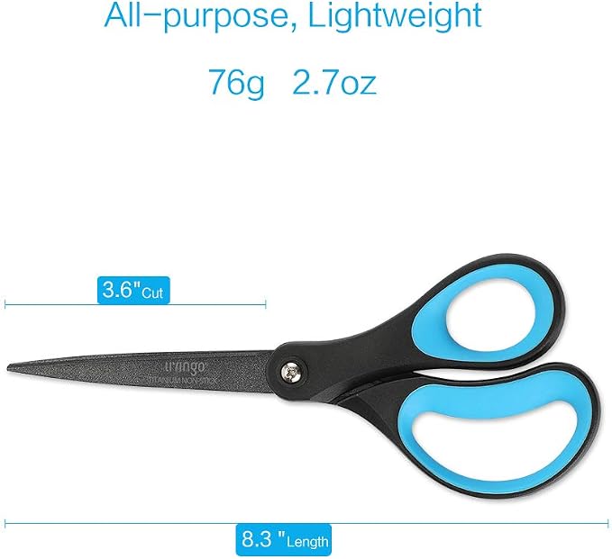LIVINGO Titanium Scissors 8" 2 Pack Non Stick Office Craft Shears | Stainless Steel Blade, Comfortable Grip Handle, Straight Cutting, DIY Craft Office Home Supplies, Blue Black