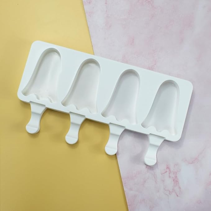 Cute Halloween Ghost Shaped Popsicle Mold Silicone 4 Cavities Ice Pop Molds for Kids Adults Reusable Ice Cream Mold Cake Pop Molds Silicone Popsicle Molds Cake Cakesicle Mold for DIY Ice Pops D