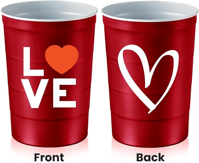 Steel Chill Cups 16 oz. Reusable Party Cups, Love & Heart Design, 12 Count | Made in USA from Steel these durable cups chill fast & keep your drink cold for longer, 100% recyclable for sustainablity