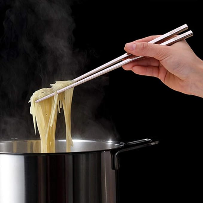 IQCWOOD Metal Chopsticks,10 Pairs 304 Stainless Steel Flat Chopsticks, 8.66 Inch Dishwasher Lightweight Korean Chopsticks Set Reusable Classic Style for Dinner