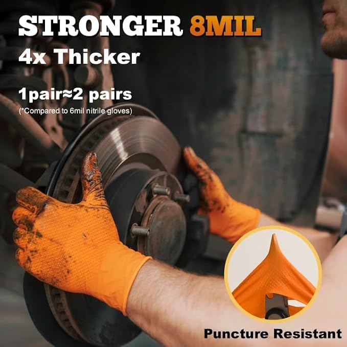 TitanFlex Heavy Duty Industrial Orange Nitrile Gloves, 8-mil, Gloves Disposable Latex Free with Raised Diamond Texture Grip, Powder Free, Rubber Glove, Mechanic Gloves,50-ct Box (Small)