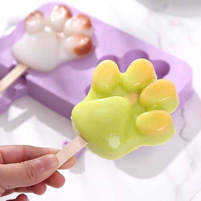 Cute Cat's Paw Popsicle Molds Silicone Paw Ice Pop Molds Homemade Popsicle Silicone Mold with 100pcs Popsicle Sticks Reusable Easy Release Cat Paw Ice Pop Maker (Cat's Paw)