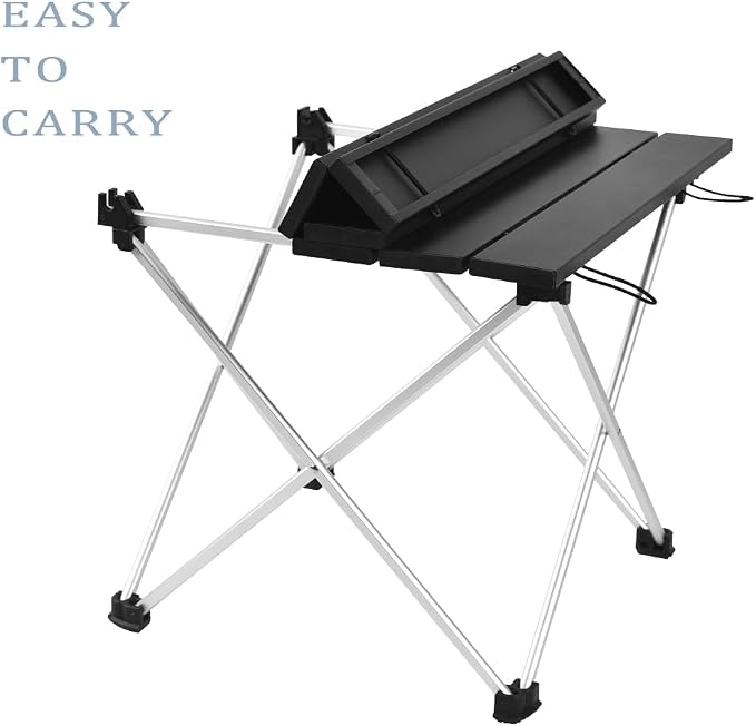 Grope Portable Camping Table,Aluminum Folding Beach Table (Black-M) | Portable & Easy to Carry, With Carry Bag for Camping, Prefect for Outdoor, Picnic, BBQ, Cooking, Festival, Beach, Home Use