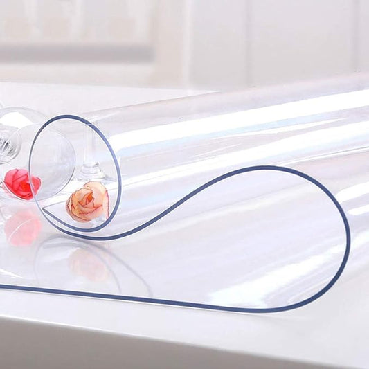 NECAUX Custom Multisize 1.5mm Thick Clear PVC Table Cover Protector - 60 x 60 Inch Water Resistant Square ECO Plastic Crystal Dining Room Table Cover Vinyl Non-Slip Desk Pad for Kid's Table
