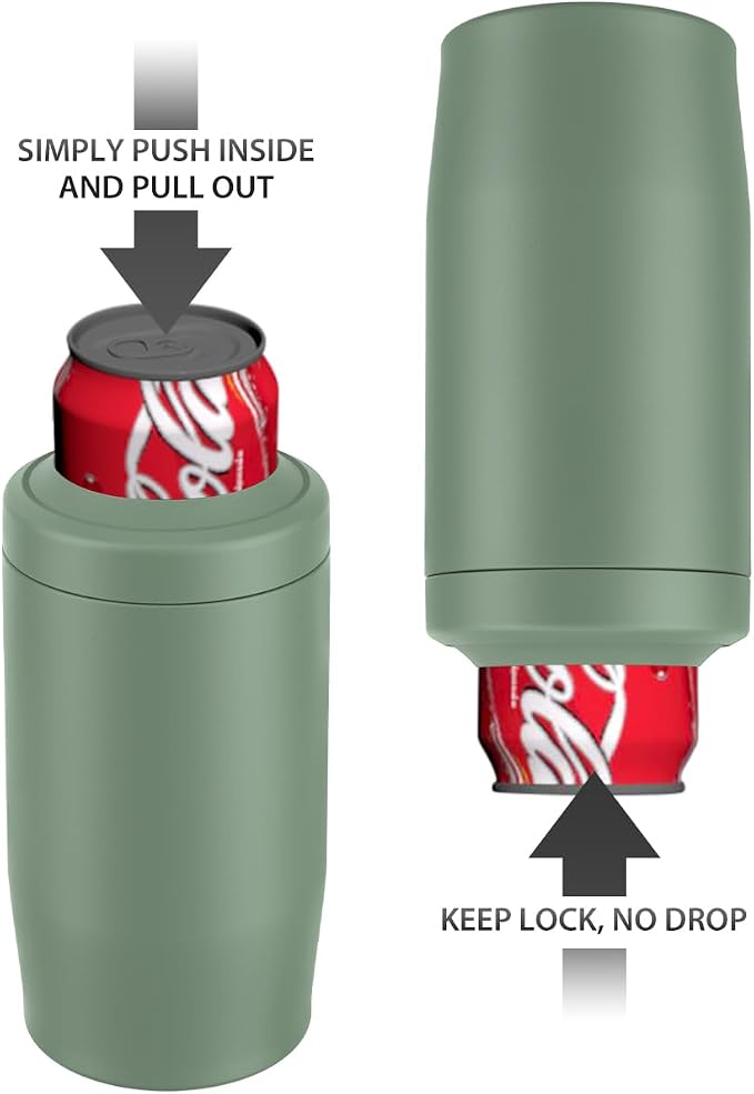 Morefeel 4-in-1 Insulated Can Cooler for 12 oz Cans & Bottles | 304 Stainless Steel Can Holder Fits 12 Oz Slim Cans, Standard Cans, Beer Bottles & Works as A Open Cup; Dishwasher Safe