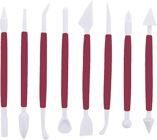 Marshmallow Fondant Cake Decorating Hand Tool 12 Pcs 5 Sets Sugarcraft Gumpaste Icing Smoother Rolling Pin Trimmer Cutter Embosser Flower Scissor Modelling Accessories Supplies Kit Red