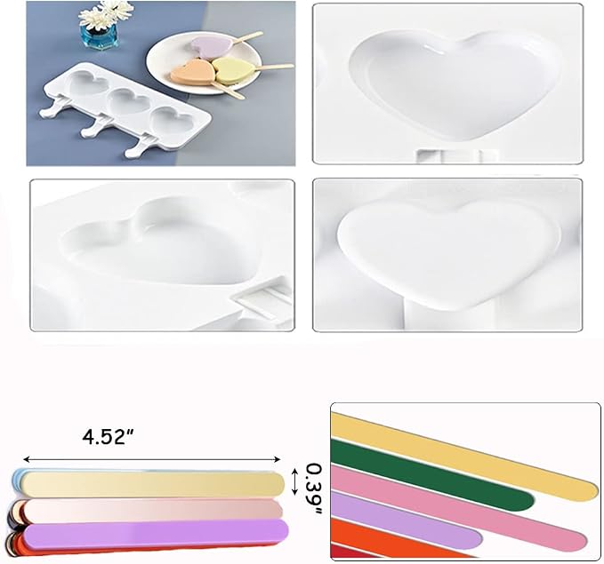 ELANE 4 Pcs Ice Popsicle Molds, Silicone, Cylinder Shaped, White, Ice Pop Molds with 25 Colored Popsicle Sticks