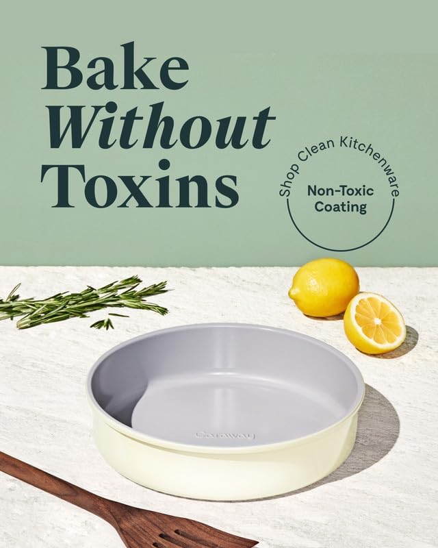 Caraway Non-Stick Ceramic 9” Circle Pan - Naturally Slick Ceramic Coating - Non-Toxic, PTFE & PFOA Free - Perfect for Birthday Cakes, Tartes, & More - White