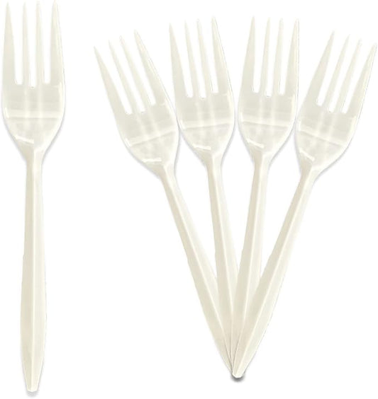 PAMI Plastic Forks 1000 Count Bulk Pack Medium Weight Disposable Utensils for Parties Catering Takeout & More Sturdy Cutlery (Forks Forks White)