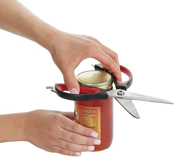 Farberware 4-In-1 Kitchen Shears 2-Piece - Multi-Purpose Design, Red | Heavy-Duty Stainless Steel Blades with Protective Sheath - Comfortable Soft-Grip Handles for Daily Kitchen Use