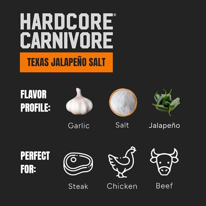 Hardcore Carnivore Texas Jalapeno Salt Seasoning for Meats & Veggies, 11oz | Garlic & Jalapeño Blend - Texas-Made All-Purpose Seasoning for Chicken, Beef, Veggies & Cocktail Rims. MSG-Free & Gluten Free